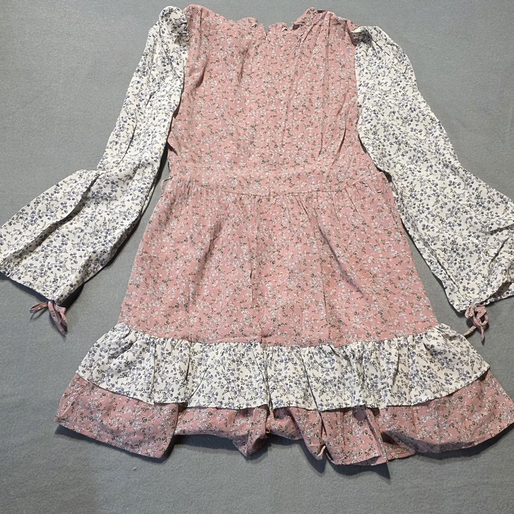 the clothing company NWT Pink Floral Smocked Belted Long Sleeve Dress S/M/L - Picture 4 of 9